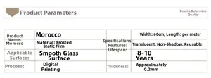 Detail showing Moroccan frosted window film parameters and technical specifications