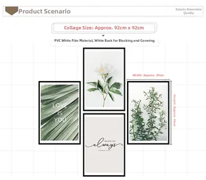 Set of 4 white rose and palm leaf PVC wall stickers measuring 92x92cm for home decor