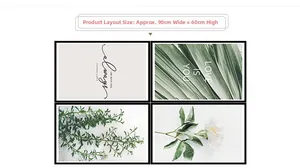 Detail of four-piece Nordic wall sticker set with white roses and green plants, 90x60cm