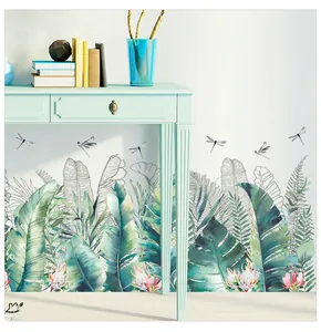 Detailed watercolor tropical leaves wall stickers with monstera and banana leaf for living room