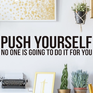 Inspirational wall sticker featuring motivational quote PUSH YOURSELF for home decor