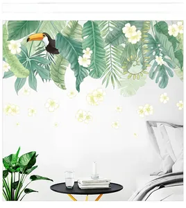 Detailed tropical wall decal showing green banana leaves and a colorful toucan bird
