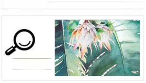 Detail of watercolor white protea flower and green tropical leaves wall sticker art