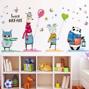 Wandtattoo Set mit Tieren und Ballons für Kinderzimmer Deko im nordischen Stil