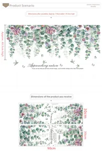 Detail of tropical plant wall decal with dimensions 110x51.5cm and layout specifications