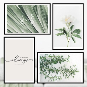 Nordic Minimalist White Rose Palm Leaf Wall Stickers PVC Waterproof Floral Artistic Typography Wall Decals For Living Room Decor
