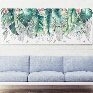 Tropical green leaves wall decals with banana palm and monstera for living room decor