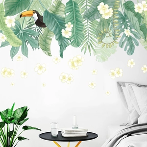 Tropical green leaves and toucan wall stickers for Nordic style living room bedroom decor