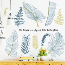 Detail of Nordic tropical leaf wall sticker with leaves are flying like butterflies text