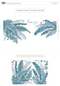 Detail of Nordic plantain leaf wall stickers with birds and layout dimensions