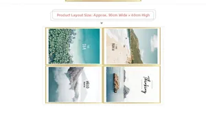Detail view of four-piece landscape wall stickers showing sea and mountain 90x60cm size