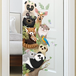 Cartoon animal wall stickers for kids room door decoration with cute hand-drawn illustrations