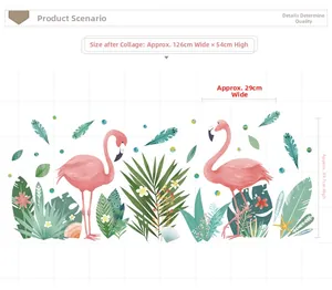 Détail des stickers muraux flamants roses avec dimensions 126x54cm pour décoration de chambre