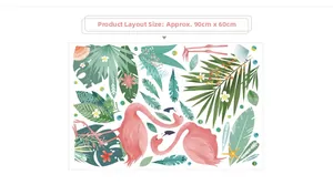 Détails du sticker mural flamant rose avec feuilles de palmier et monstera tropical