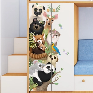 Cartoon forest animal wall stickers with panda and koala for nursery room decoration