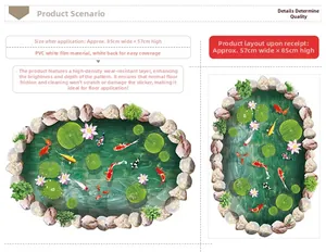 Dettaglio dell'adesivo 3D per pavimento con carpe koi e fiori di loto di 85x57cm