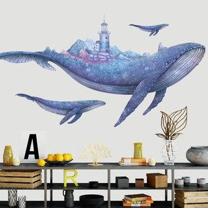 Traumhafter Wal Wandaufkleber Mit Leuchtturm Berg Sternenhimmel Design Für Schlafzimmer Wohnzimmer Abnehmbares PVC Wandtattoo