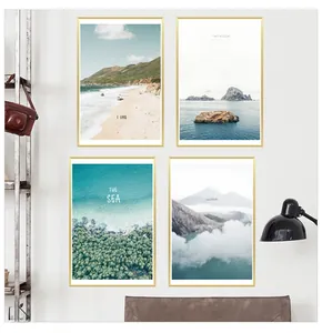 Set of four scenic wall art prints with gold frames and nature landscape photography