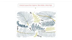 Detail of tropical leaf wall stickers with monstera patterns, size 90cm x 60cm