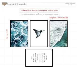 PVC wall sticker set 86x70cm featuring ocean waves art and decorative English quotes