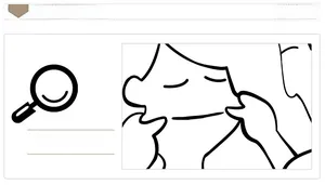 Close-up of minimalist black and white line art wall sticker with a funny face illustration