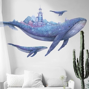 Selbstklebende Wal-Wandtattoos mit Leuchtturm und Sternenhimmel für die Heimdekoration