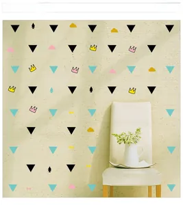 Detail of Nordic wall stickers with geometric triangles and cartoon crown patterns