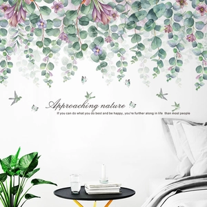 Nordic tropical wall decals featuring eucalyptus leaves and motivational English quote
