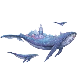 Selbstklebender Wandsticker für Schlafzimmer mit traumhaften Aquarellwalen und Sternenmotiven