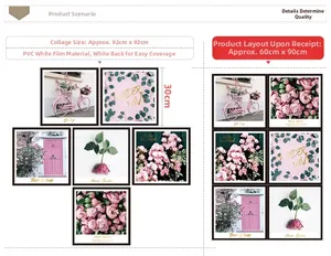Detailed size specifications for pink floral wall decals featuring bicycle and flower patterns