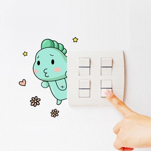Cute cartoon dinosaur wall sticker for light switches featuring green dino and colorful stars