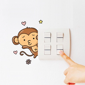 Cute monkey wall stickers for light switches with pink hearts and yellow stars decoration