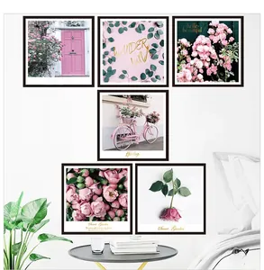 Pink rose and garden scenery wall art cards set of six for home and dorm decor