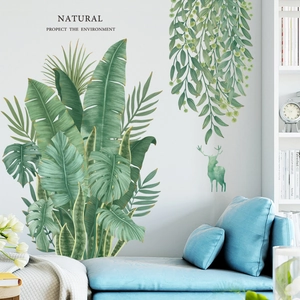 Sticker Mural en PVC Feuille de Bananier Tropicale et Monstera Nordic Plante Verte DIY Décalcomanie Amovible Décoration de Maison