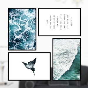 Nordic Sea Waves Hummingbird PVC Wall Stickers Set Modern Geometric Art Home Decor Decals For Living Room Bedroom Bedside