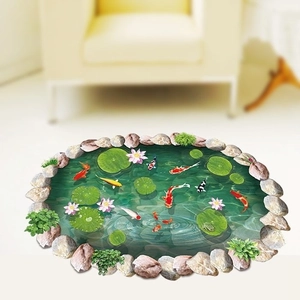 Adesivo per pavimento 3D impermeabile con laghetto di carpe koi e ciottoli per casa