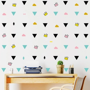 Minimalist Nordic geometric wall stickers with colorful triangles and clouds for home decor