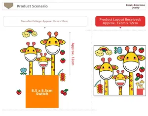Detailed size specifications for cartoon giraffe switch stickers in 14x16cm layout
