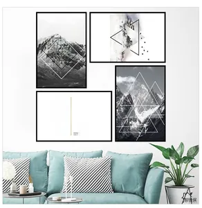 Modern minimalist gallery wall set featuring mountain art and motivational typography