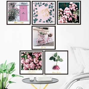 Nordic Romantic Pink Rose Flower Wall Stickers PVC Waterproof Removable Wallpaper For Bedroom Dormitory Home Decoration Aesthetic Floral Decals Women