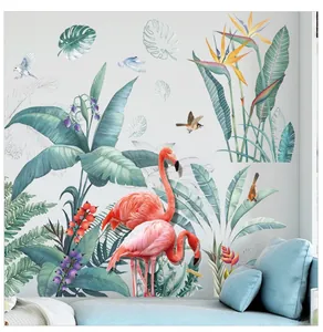 Detail von rosa Flamingo und tropischen Monstera Blatt Wandtattoo für Deko