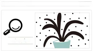 Detail of artistic potted plant wall decal with minimalist leaves and blue pot patterns