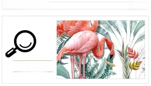 Detail eines selbstklebenden Wandtattoos mit rosa Flamingos und tropischen grünen Blättern
