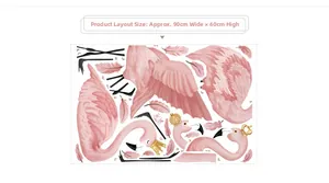 Flamingo wall sticker set with crowns and feathers, layout size 90x60cm for room decor