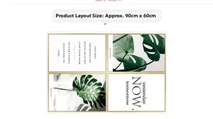 Detail view of 90x60cm Nordic Monstera leaf wall stickers with English motivational quotes