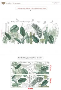 Details des Monstera Blatt Wandtattoo Layouts mit Maßen von etwa 110x50cm