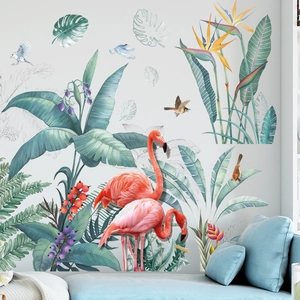 Nordisch Flamingo Tropische Pflanzen Wandtattoos PVC Wasserdicht Abnehmbar Selbstklebend Wandaufkleber Für Wohnzimmer Dekor
