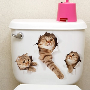3D cat wall stickers with realistic hole effect for bathroom and home decoration