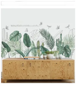 Detail von nordischen Tropenblatt-Wandstickern mit Monstera- und Palmenmustern