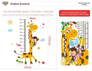 Détails de l'autocollant girafe mesure de taille pour enfants avec dimensions et mise en page